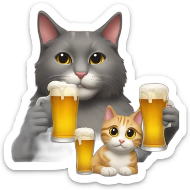 a cat drinking à beer with his 3 girlfriend sticker