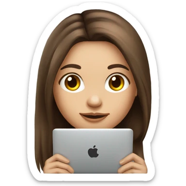 beautiful girl, with tattoo on hand, with long brown hair, straight hair, russian, with laptop sticker