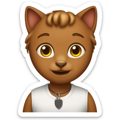 A brown cat with its owner sticker