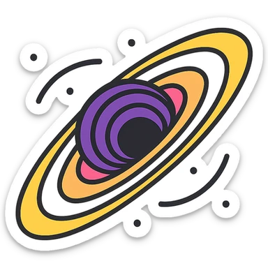 black hole icon with dramatic accretion disk and gravitational distortion, simple yet powerful, designed for icon use sticker