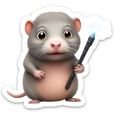 Naked mole rat holding a magic wand and a tutu sticker