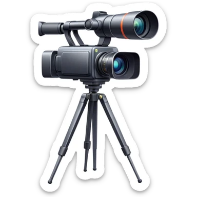 Create an emoji for video recording. Show a  single lens video camera on tripod, symbolizing the act of filming. Use modern, professional colors. Do not include any emojis or smiley faces. Make the background transparent. sticker