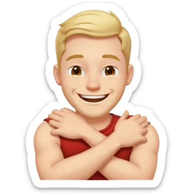A guy with his arms crossed around his neck laughing  sticker