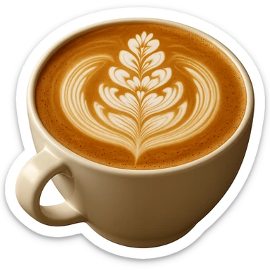 Add beautiful latte art on top of the latte, keep realistic texture and gentle lighting, no background. Maintain a realistic style with natural textures and soft lighting to enhance the latte art's appearance. sticker