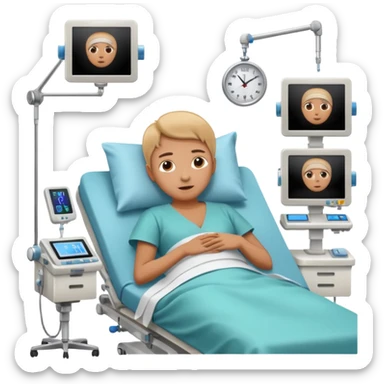 a patient waking up before a surgery, with monitors etc. A PATIENT NOT A DOCTOR sticker