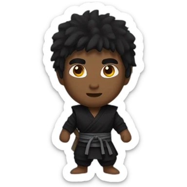  Ninja His hair is black, his eyes are brown, and his skin is brow sticker