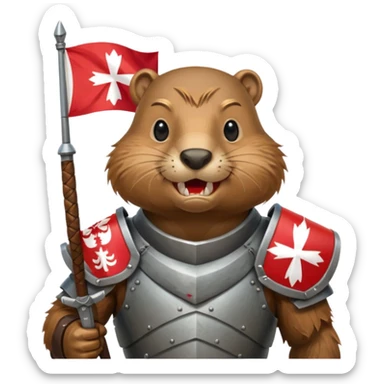polish husaria miliatry unit but its a beaver, make him with a face like is the best fighter of all times with polish flag logo, not the whole body only the tors, show teeth sticker