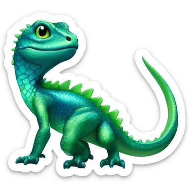 A Cyan Shiny Glossy Iridescent Anthro-Scalie-Lizard-Reptile-Salamandrian-Fakémon with dark-blue patterns and light-green belly Full Body sticker