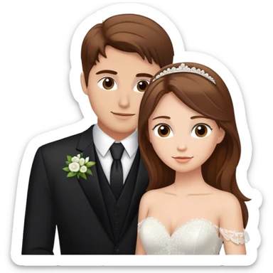 Brown hair bride and groom, black suite sticker
