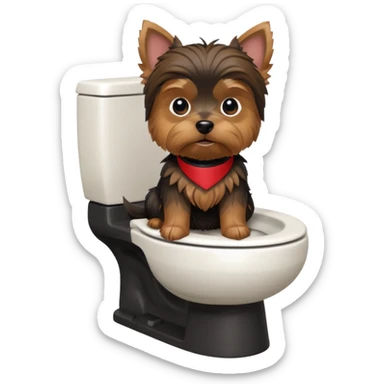 Yorkshire terrier na privada sentado fazer poop 3D sticker