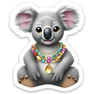A koala wearing a shell necklace and lots of jewellery  sticker