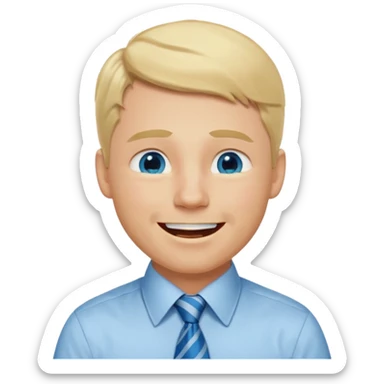 A guy with blonde hair and blue eyes that looks masculine. make him wear a shirt with a tie. he is danish. He is laughing with tears in his eyes sticker