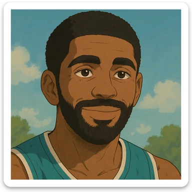 Kyrie Irving in Ghibli style, close-up portrait, gentle smile sticker