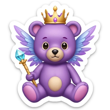 Purple fairy teddy with wings and a wand sticker