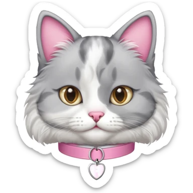 grey and white cat with name tag that says bean sticker