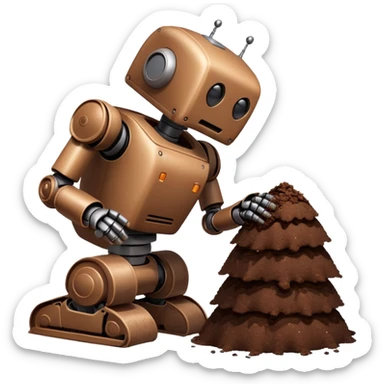 robot holding poop sticker