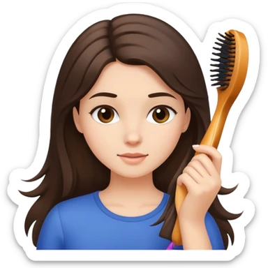 brunette girl brushing her hair sticker