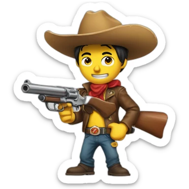 Lucky luke with a gun and a pizza sticker