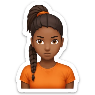 black girl with pony tail and orange shirt serious look sticker