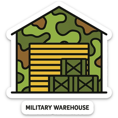 military warehouse painted in military camouflage sticker