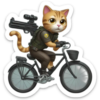 Cat with gun in bike sticker