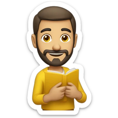 Armenian men with the yellow clothes reading book and looking at camera and smiling  sticker