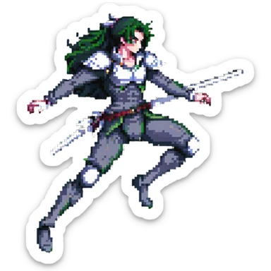 anime character in pixel art style with dramatic pose and action lines sticker