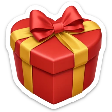 Heart-shaped red gift box present with yellow wrapping sticker