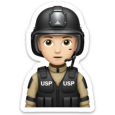 Swat mit Usp Aufschrift auf dem Helm und Weste sticker