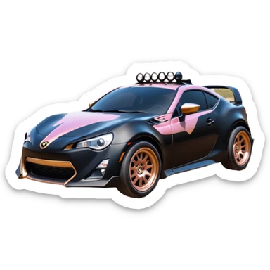 Relaxed adult 60’s Batgirl themed Satin black and rose gold painted Scion FR-S pursuit vehicle hot rod off road capable  sticker