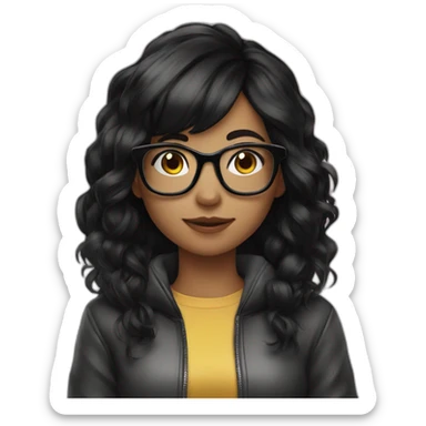 Gamer girl black hair and glasses sticker