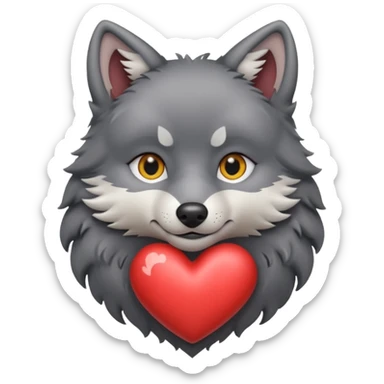 cute dark grey wolf inside heart sticker