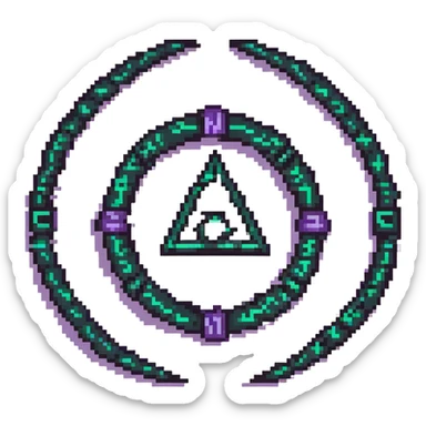 mystical runes and dark magic symbol, pixel art style, with the text 'Cursed Coven' sticker