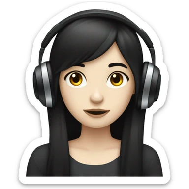 Pale  girl with dark hair listening to music  sticker