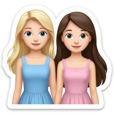princess happy blonde girl in light blue dress and long haired brunette girl in light pink dress sticker