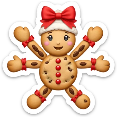 Christmas cookie with arms and legs but and red bow on her head sticker
