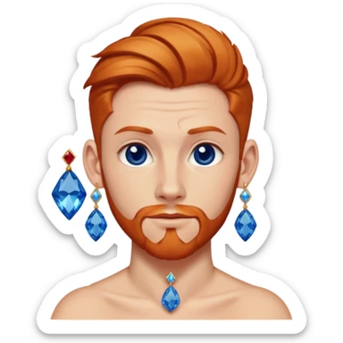 gem lover man with gem accessories excessive amount very big gem earrings ginger bun hair and redbluediamonds  sticker