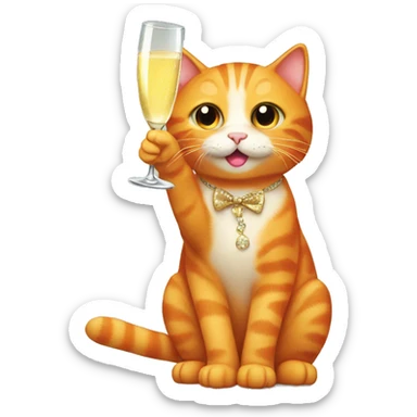 Orange cat holding champagne sticker