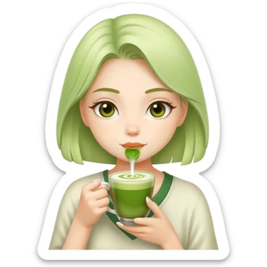 Girl sipping a matcha latte sticker