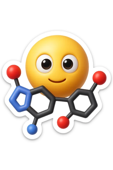 emoji stile iphone in 3d di istamina molecola con occhi con la parte bianca pure, iperrealistico 4k sticker