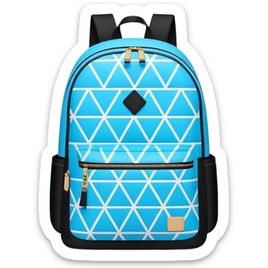 A stylish cute school backpack, medium-sized, with a modern design in bright blue and black. It features a geometric pattern of subtle triangles across the front pocket, giving it a sleek yet dynamic look, front view sticker