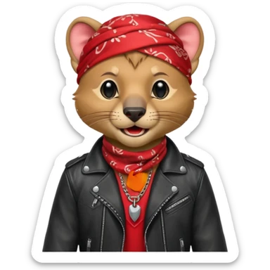 Fossa animal in a red bandana dressed as a rock singer winks sticker
