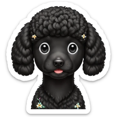 A high-resolution digital illustration of a black poodle in a clean, semi-realistic style. The poodle is shown from the chest up, facing sideways head tilted of the head to the left sticker