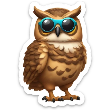 a rowlet brown horned owl small chubby emoji with sunglasses and a 80s disco outfit on sticker