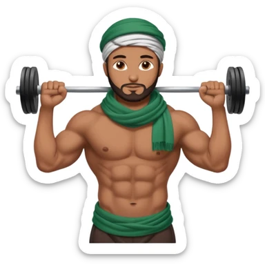brown muslim man pushing weight wearing palestinian scarf sticker