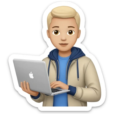 A typical IT specialist, a guy who looks stylish, has a laptop in his hands, he wears casual clothes  sticker