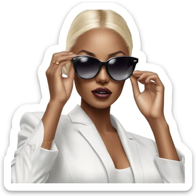 Hyper Realistic beautiful high fashion model putting on sunglasses  sticker