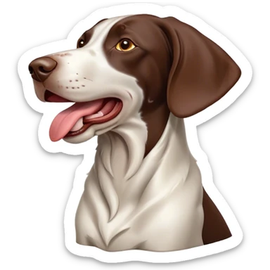 Cinematic Cute Yawning German Pointer Portrait Emoji, Head tilted slightly with a dramatic, wide-open yawn, revealing a sleek liver and white coat with a crisp finish, floppy ears slightly drooping, round brown eyes barely open in drowsy contentment, Simplified yet irresistibly adorable features, highly detailed, glowing with a soft, cozy glow, high shine, relaxed yet expressive, stylized with a touch of whimsy, bright and endearing, soft glowing outline, capturing the essence of a sleepy yet affectionate hunter, so drowsy it feels like it could stretch out of the screen and curl up for a nap! sticker