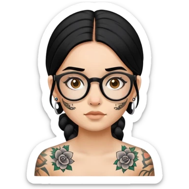 young girl with face tattoos wearing glasses and black hair sticker
