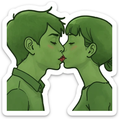 Tan brunette girl and boy kissing sticker